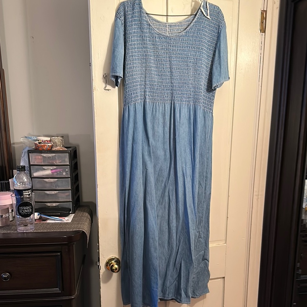 Blue Smocked Maxi Dress